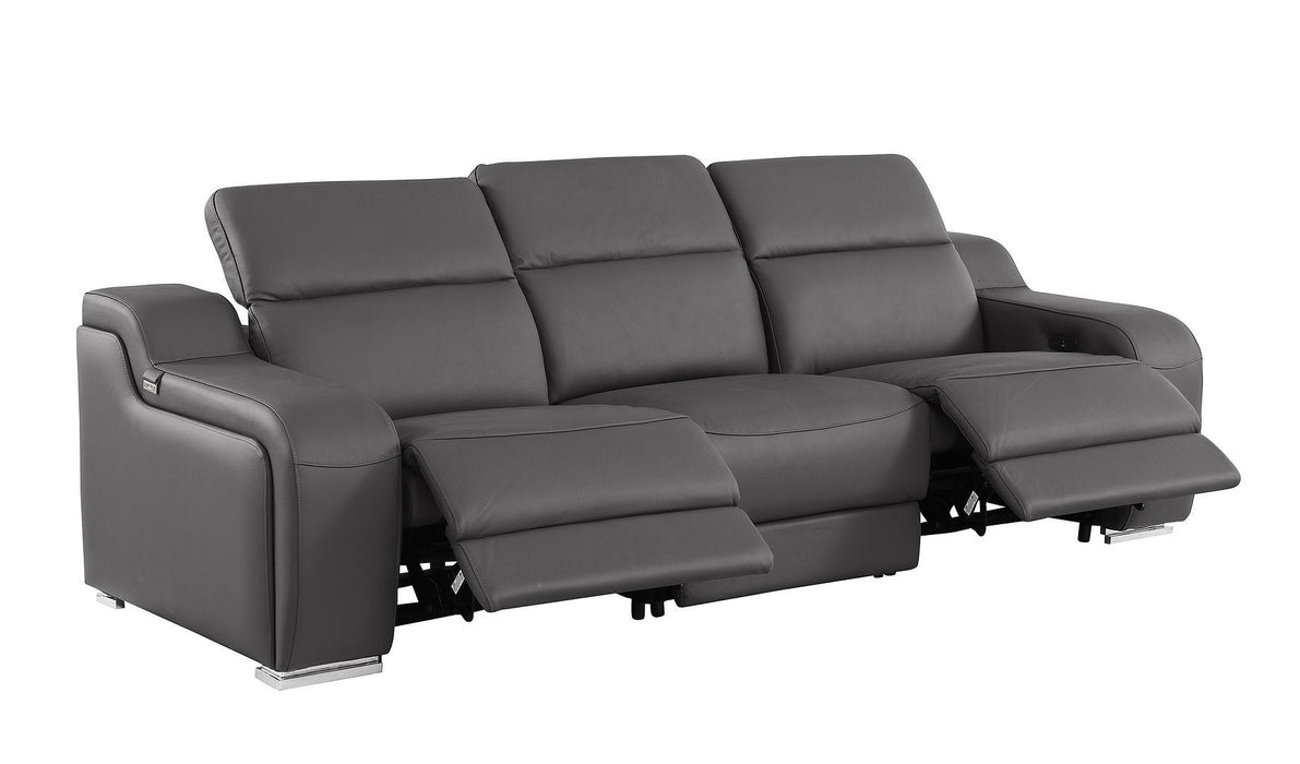 103" Modern Italian Leather Reclining USB Sofa - Dark Gray