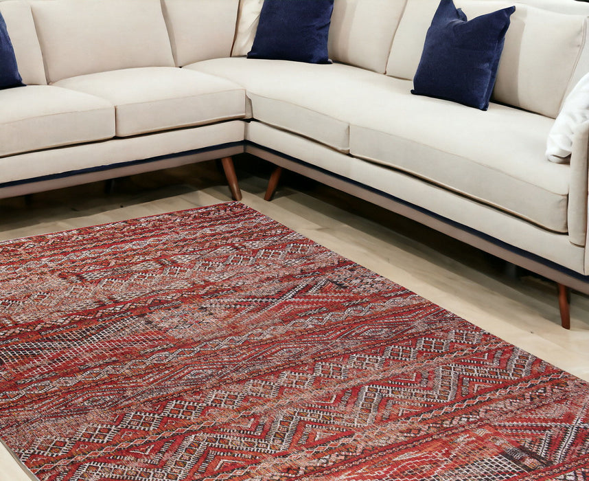 7' x 9' Oriental Non Skid Area Rug - Red And Gray