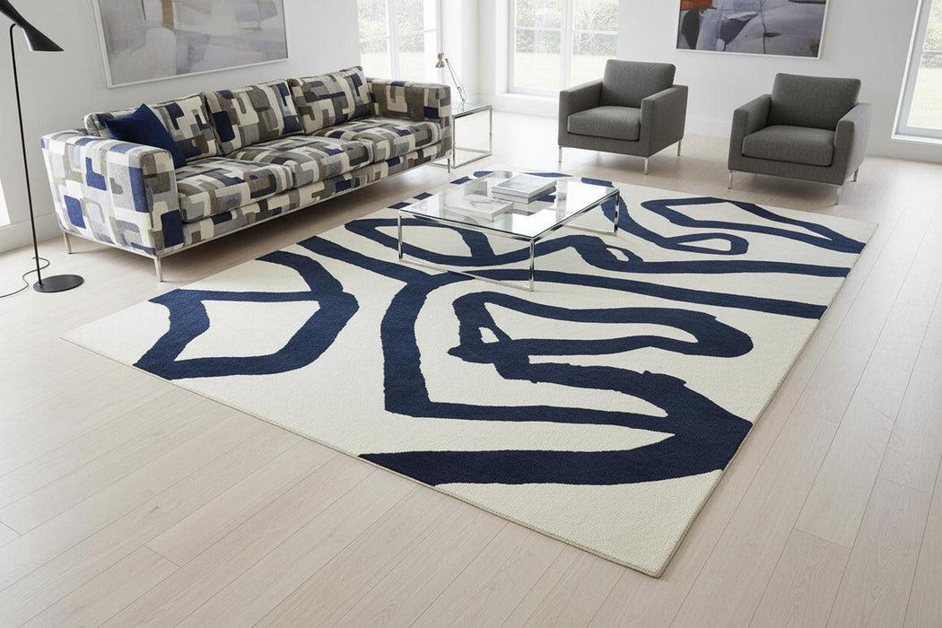 5' X 7' Abstract Washable Area Rug With UV Protection (609999) - Beige / Blue