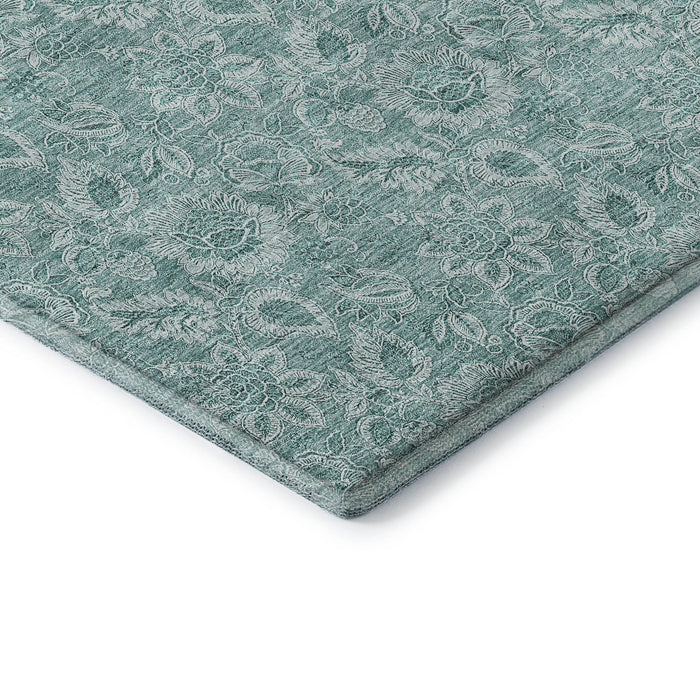 8' X 10' Floral Washable Area Rug With UV Protection (655154) - Teal / Ivory