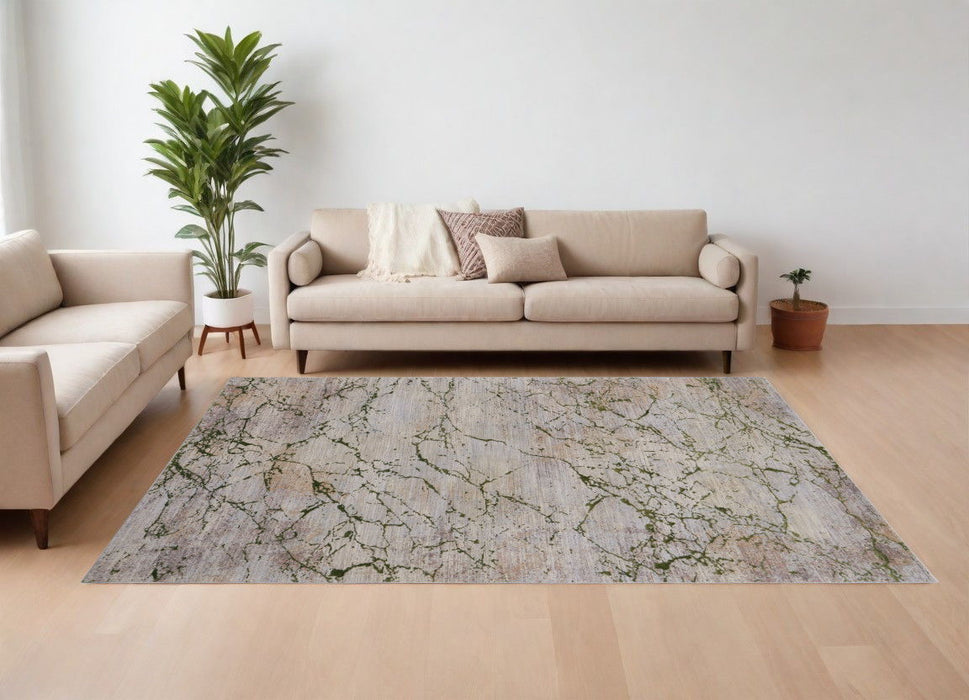 10' x 13' Abstract Power Loom Area Rug - Taupe Green And Tan