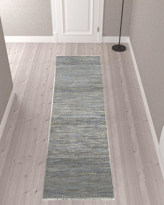 10' x 2.5' Wool Striped Hand Knotted Runner Rug - Silver