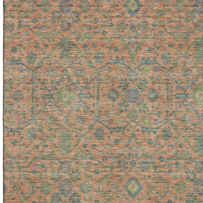 10' X 14' Oriental Washable Area Rug With UV Protection (685970) - Coral / Denim Blue / Green