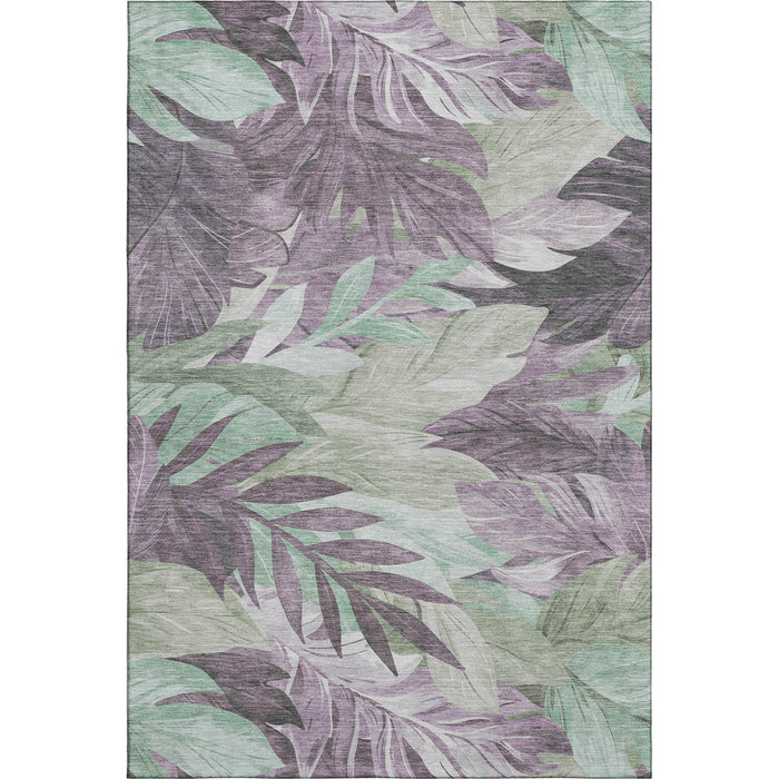 10' X 14' Floral Washable Area Rug With UV Protection (694032) - Lavender / Mint Green
