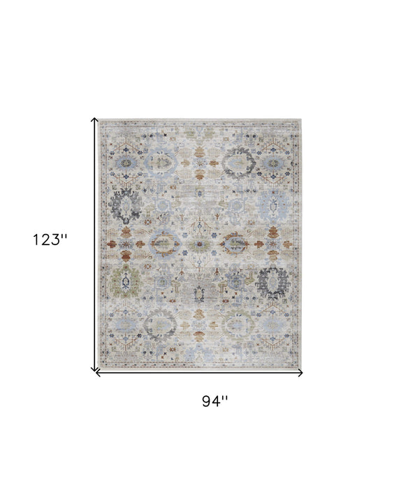 8' x 10' Floral Power Loom Area Rug - Ivory Red And Blue