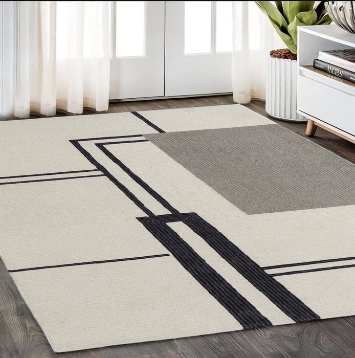 5' x 8' Wool Abstract Geometric Hand Tufted Area Rug - Gray And Ivory