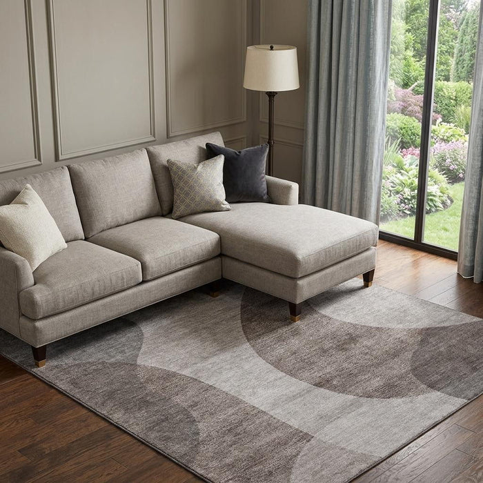10' X 14' Geometric Washable Area Rug With UV Protection (654844) - Coffee / Taupe