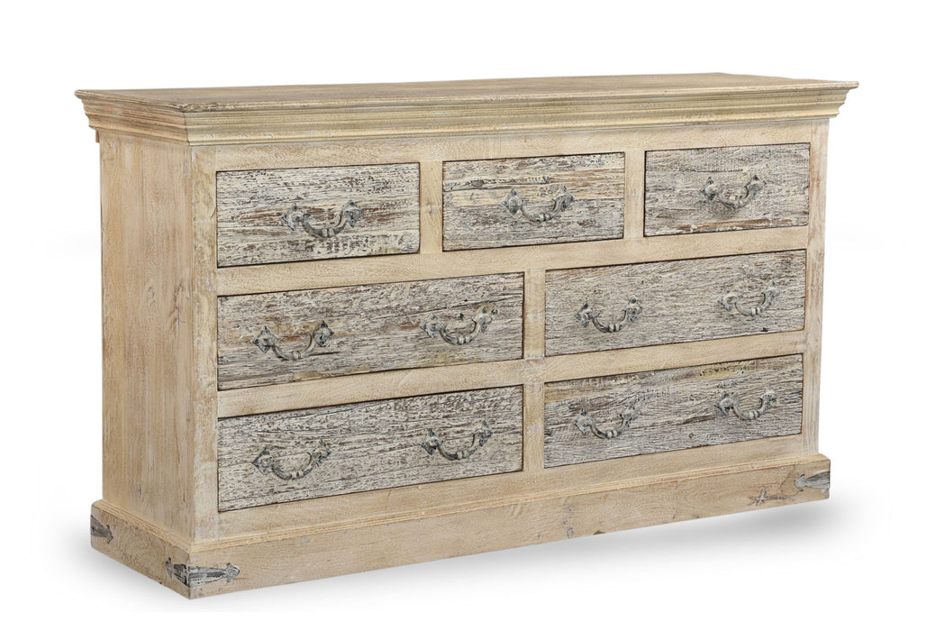 64" Solid Wood Seven Drawer Double Dresser - White