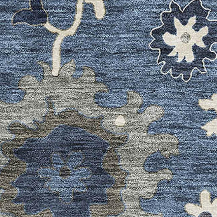 8' X 10' Traditional Floral Medallion Washable Area Rug With UV Protection - Blue