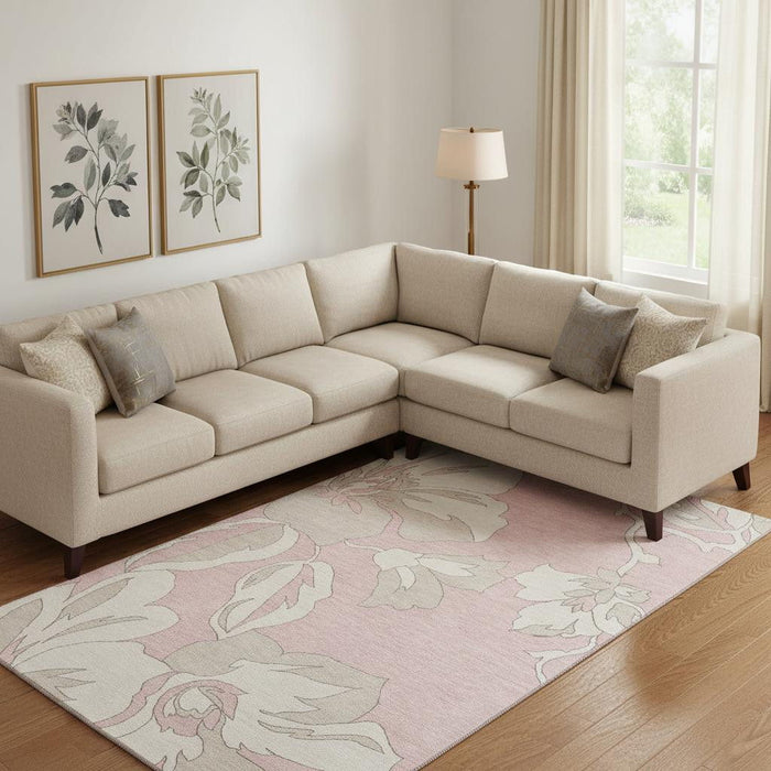 10' X 14' Floral Washable Area Rug With UV Protection (668011) - Pink / Ivory