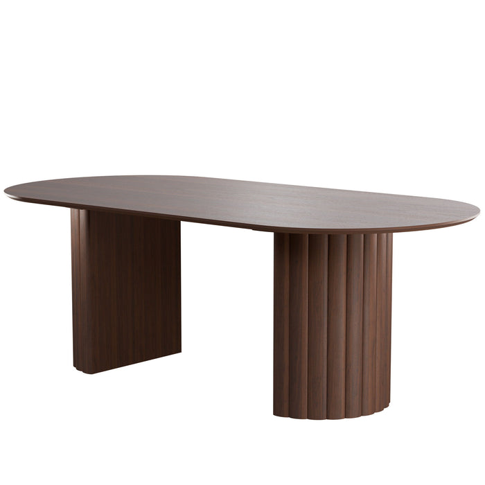 86'' Wood Double Pedestal Base Oval Dining Table - Walnut