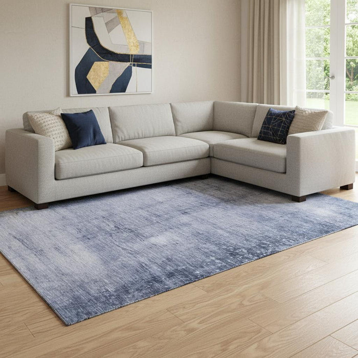 10' X 14' Abstract Washable Area Rug With UV Protection (651118) - Navy Blue / Ivory