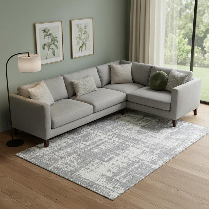 10' X 14' Abstract Washable Area Rug With UV Protection (671144) - Gray / Ivory