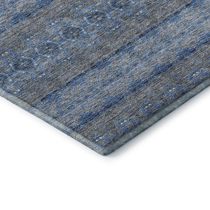 10' X 14' Floral Medallion Washable Area Rug With UV Protection (651334) - Navy Blue / Gray / Ivory