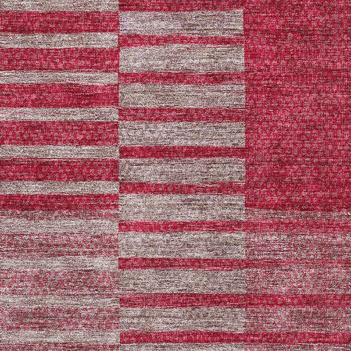 10' X 14' Striped Washable Area Rug With UV Protection (675666) - Burgundy / Gray