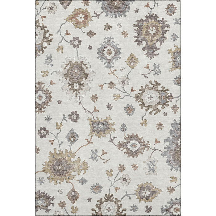 9' X 12' Floral Medallion Washable Area Rug With UV Protection - Ivory