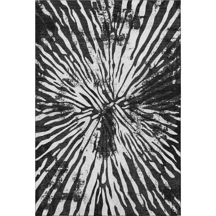 10' X 14' Zebra Print Washable Area Rug With UV Protection - Black And Ivory