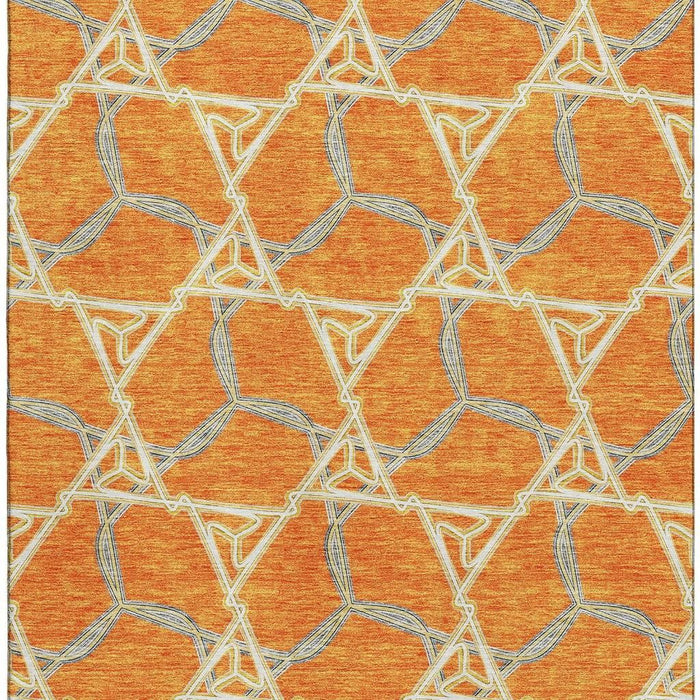 10' X 14' Geometric Washable Area Rug With UV Protection (676014) - Orange / Ivory / Blue