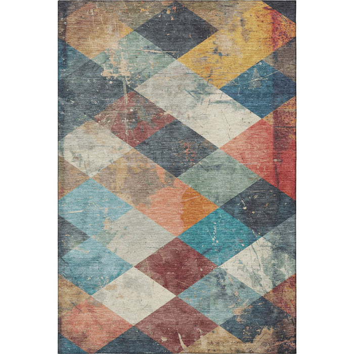 10' X 14' Geometric Washable Area Rug With UV Protection (709312) - Navy Blue / Orange / Red