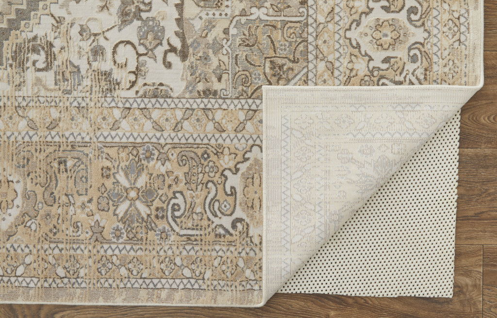 8' x 10' Floral Power Loom Distressed Area Rug - Brown Ivory And Tan