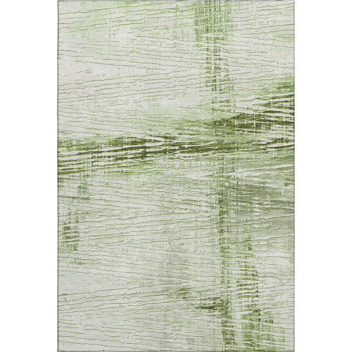 10' X 14' Striped Washable Area Rug With UV Protection (710016) - Artichoke Green / Ivory