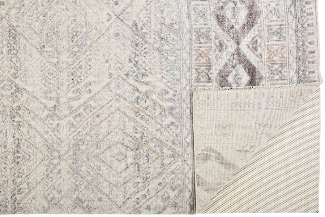 5' x 8' Geometric Hand Knotted Area Rug - Gray Ivory And Pink