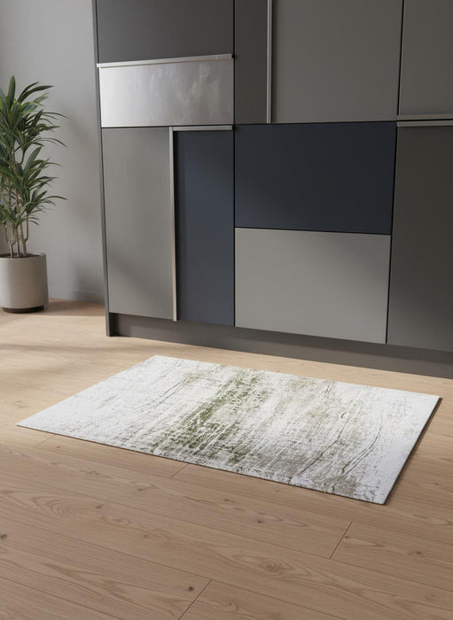 5' Abstract Washable Round Rug With UV Protection (610101) - White / Gray / Green