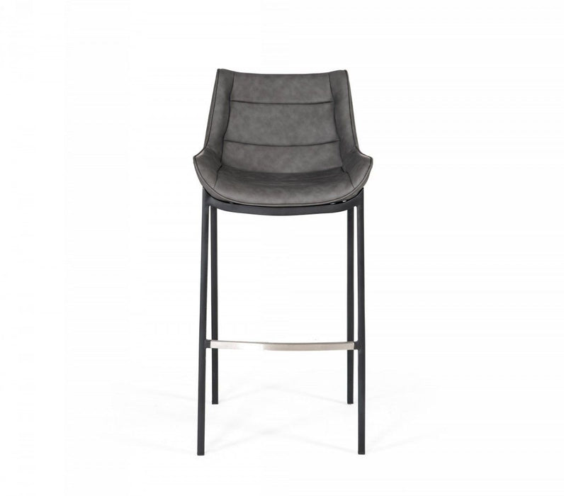 30" Faux Leather And Steel Bar Height Bar Chairs (Set of 2) - Gray And Black
