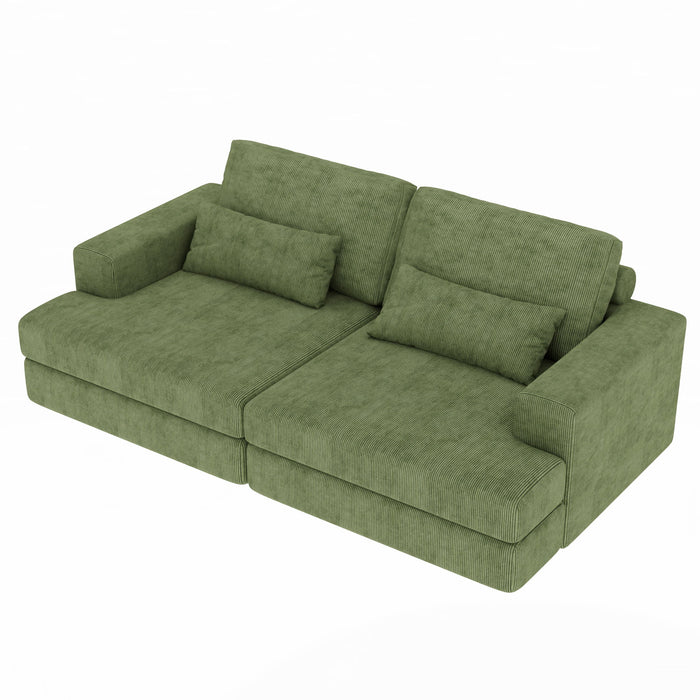 Corduroy Modular Stainless Steel Sleeper Sofa With Toss Pillows - Green