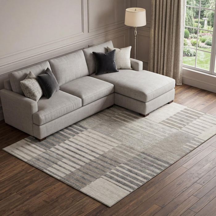 10' X 14' Striped Washable Area Rug With UV Protection (675654) - Beige / Ivory / Gray