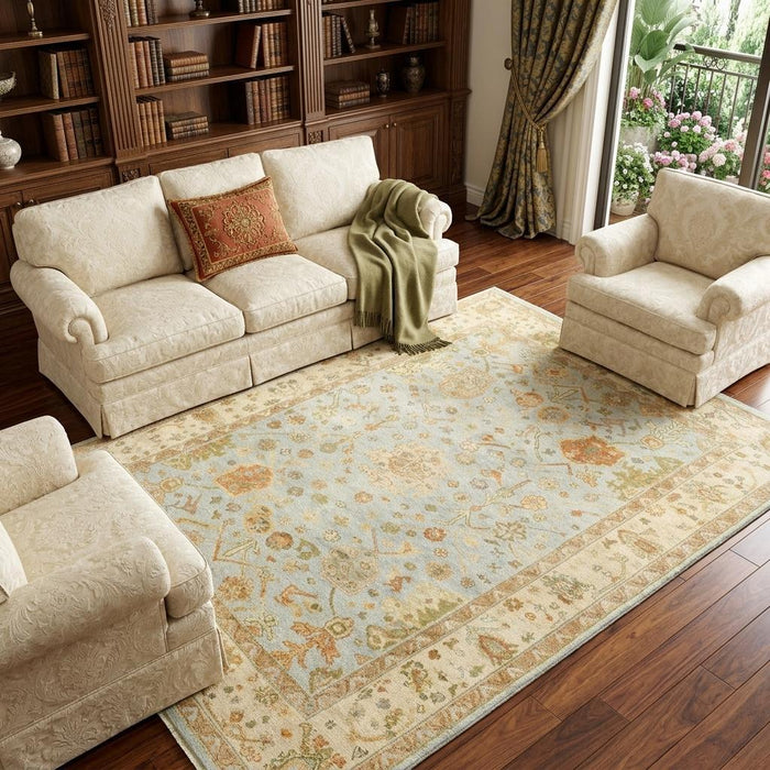 9' X 12' Wool Oriental Hand Knotted Area Rug (576362) - Blue / Sand