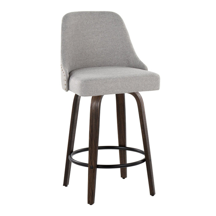 Marcel - 27" Fixed-Height Counter Stool With Swivel And Round Black Metal Footrest (Set of 2) - Walnut Glazed Wood