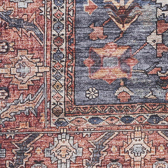 9' x 12' Oriental Power Loom Distressed Washable Non Skid Area Rug - Red And Blue