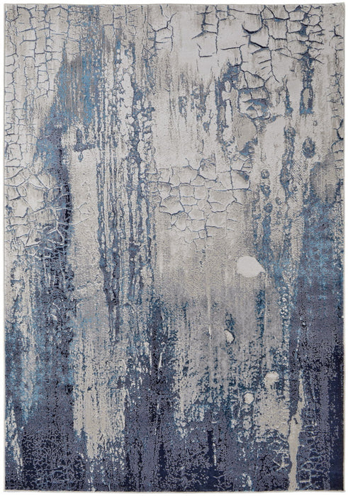 8' x 10' Abstract Power Loom Distressed Area Rug - Ivory Blue And Black