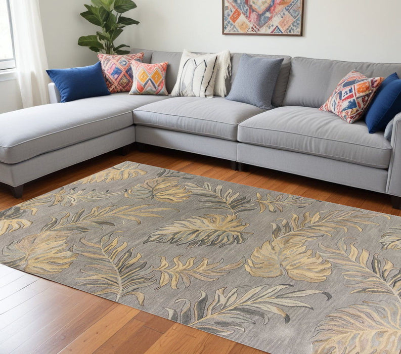 8' x 11' Hand Tufted Tropical Palms Indoor Area Rug - Gray