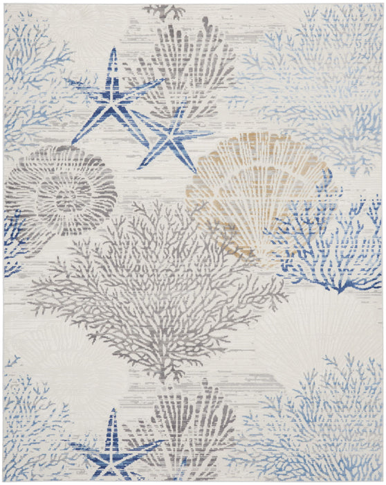 9' X 12' Floral Non Skid Area Rug (551417) - Ivory / Blue / Gray