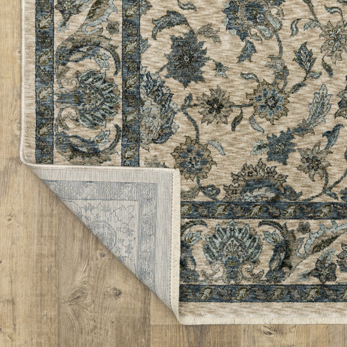 10' X 13' Oriental Area Rug With Fringe - Beige And Blue