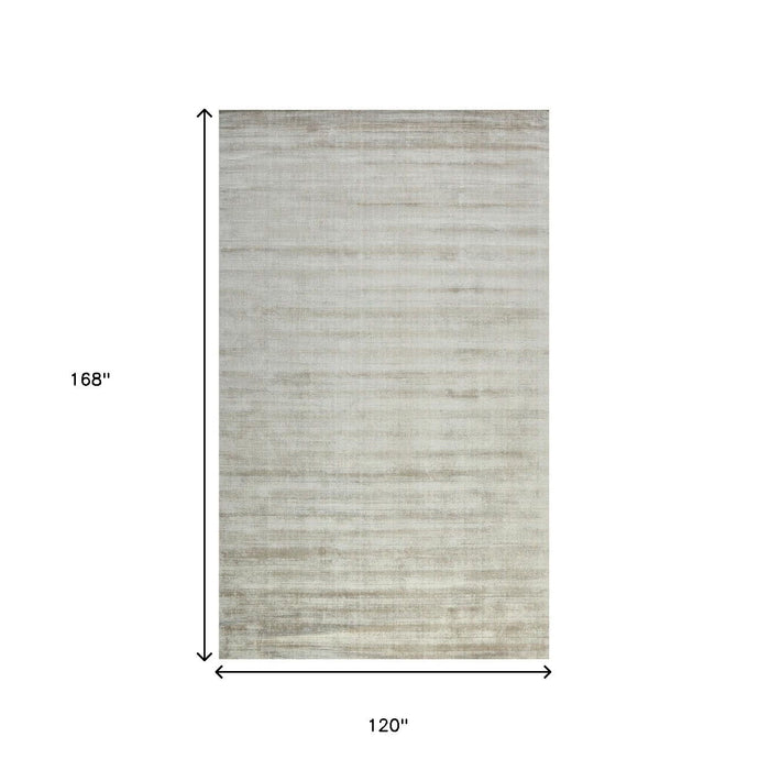 10' X 14' Abstract Hand Woven Viscose Area Rug - Ivory And Gray