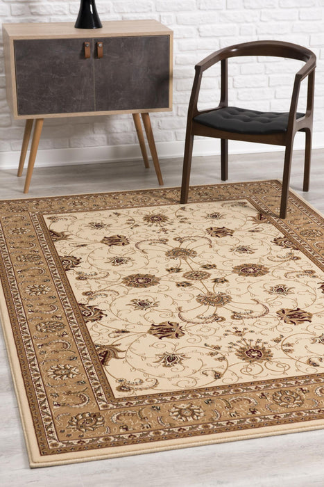 7.8' x 10.7' Oriental Power Loom Area Rug - Ivory And Beige