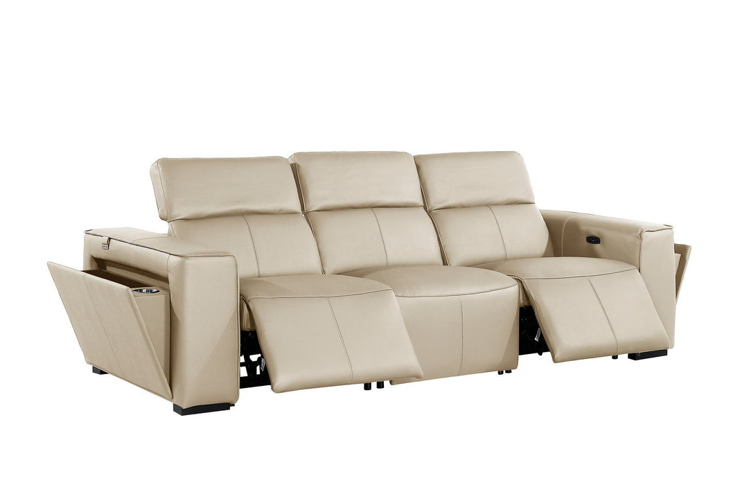Top Grain Leather Reclining Metal USB Sofa (720385) - Beige