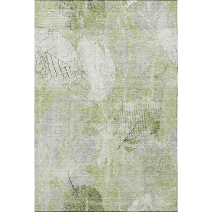 10' X 14' Floral Washable Area Rug With UV Protection (705725) - Artichoke Green / Ivory