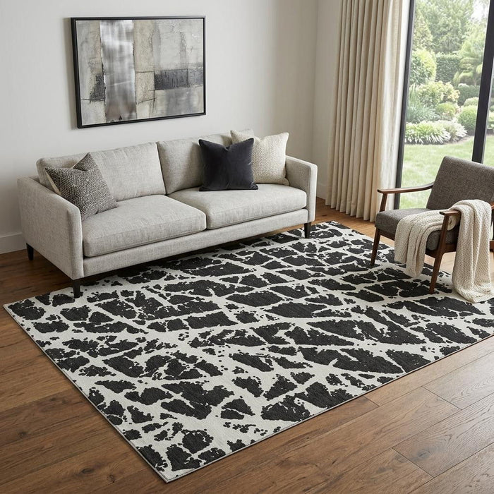 5' X 8' Abstract Washable Area Rug With UV Protection (646520) - Black / Ivory