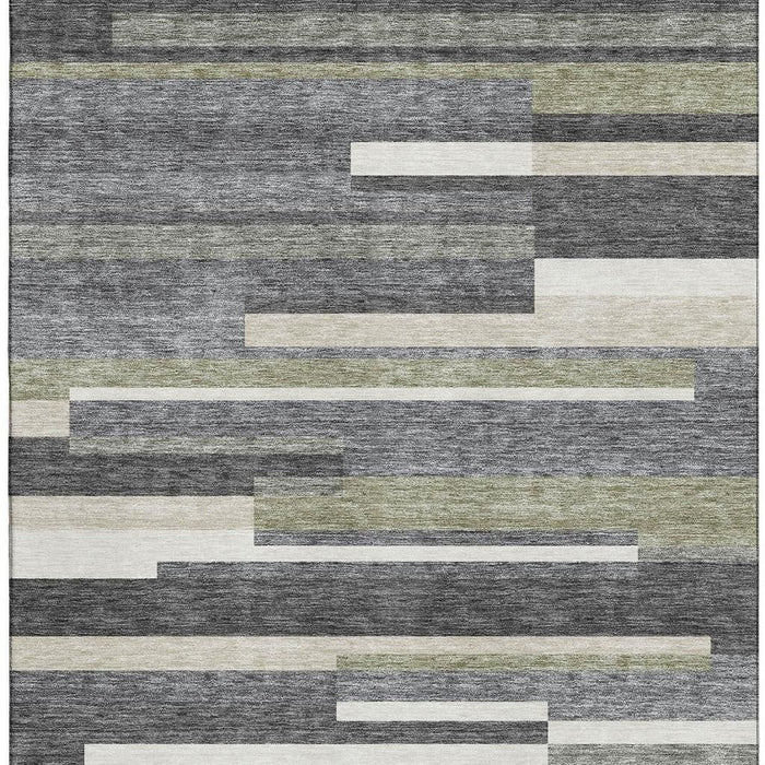 10' X 14' Striped Washable Area Rug With UV Protection - Charcoal