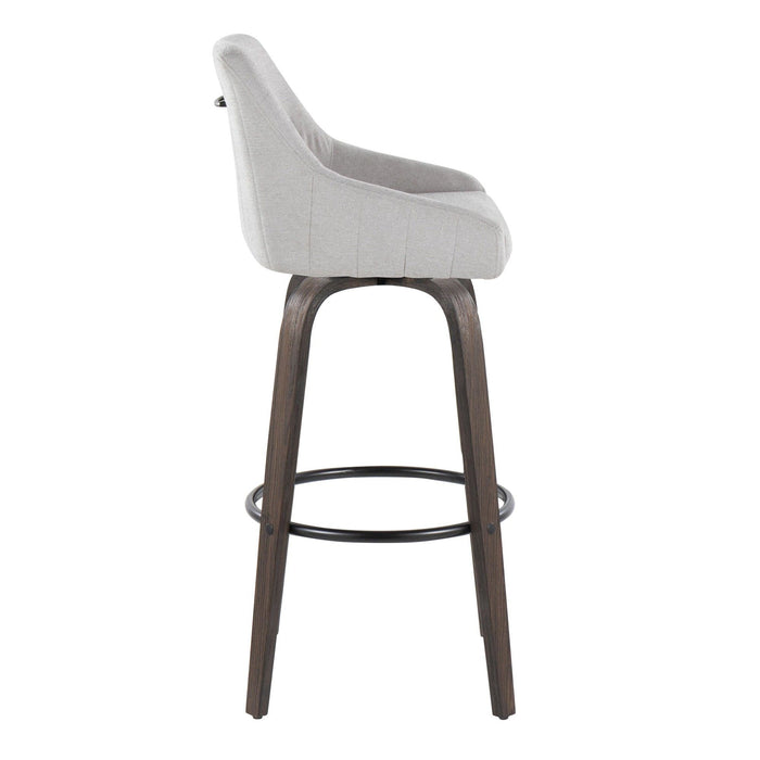Hannah - 30" Fixed-Height Barstool With Swivel And Round Black Metal Footrest (Set of 2) - Walnut Glazed Wood