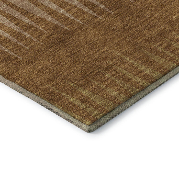 10' X 14' Striped Washable Area Rug With UV Protection (670411) - Rust / Copper / Beige