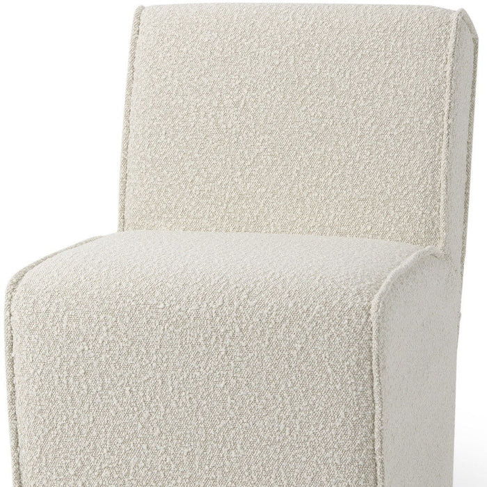 Fully Upholstered Boucle Dining Side Chair With Wheels - Cream