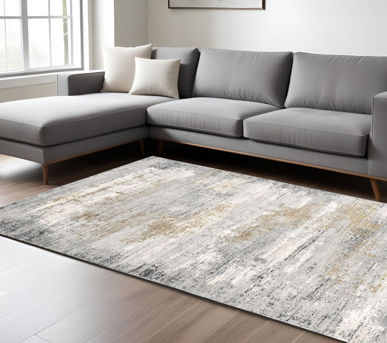 9' x 12' Abstract Washable Non Skid Area Rug - Gold Gray And Ivory