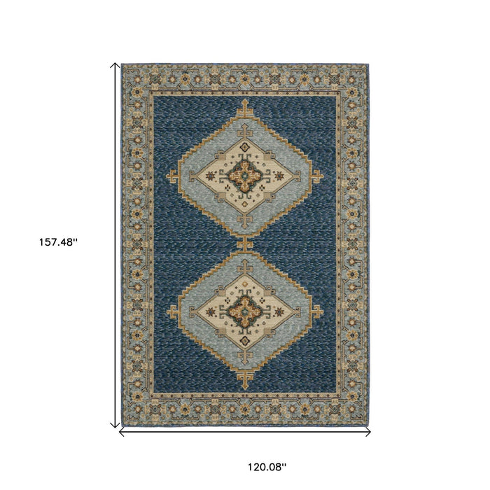 10' X 13' Medallion Area Rug - Blue And Gold
