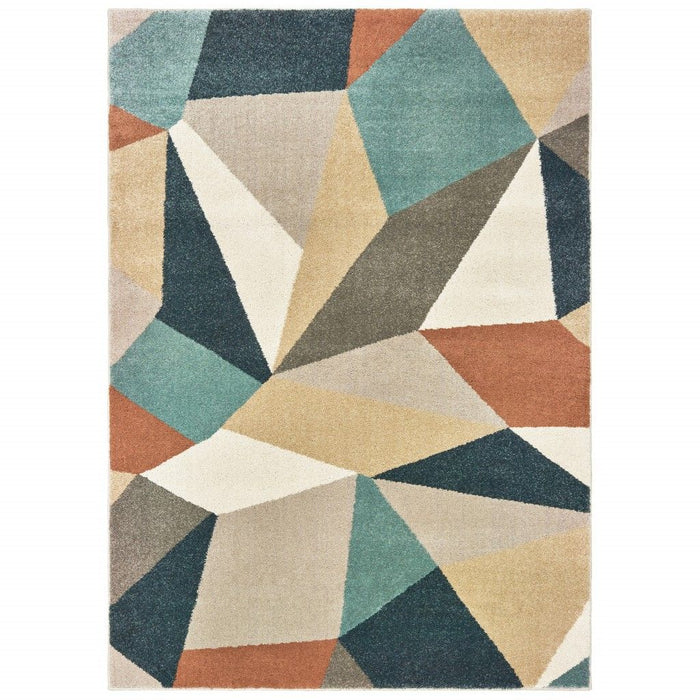 9' x 12' Retro Wedge Indoor Indoor Area Rug - Blue Green Beige