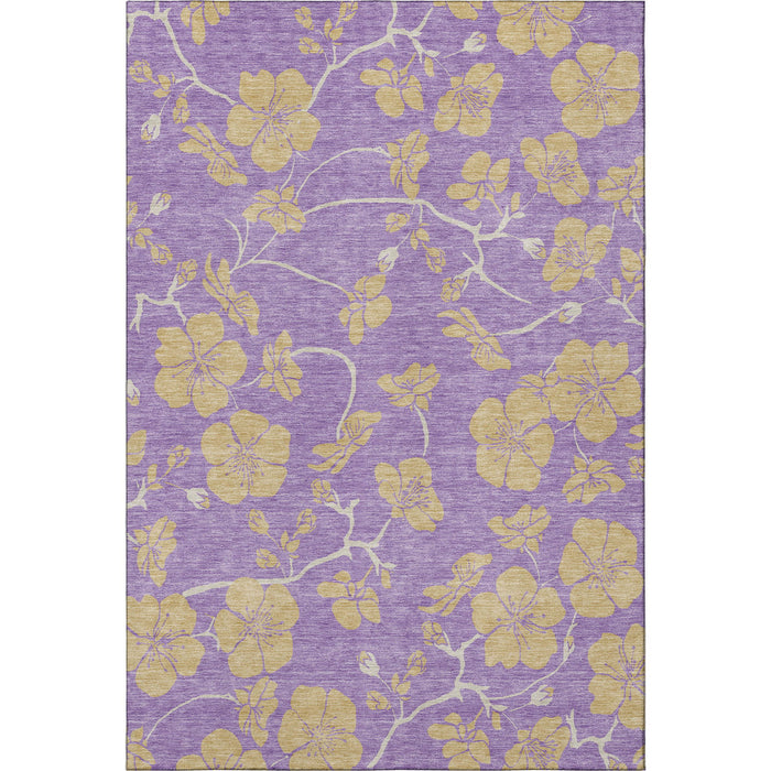 10' X 14' Floral Washable Area Rug With UV Protection (681197) - Purple / Gold